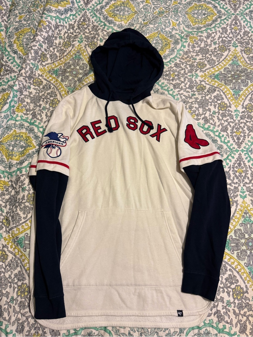 '47 Boston Red Sox Hooded Crewneck - White & Navy